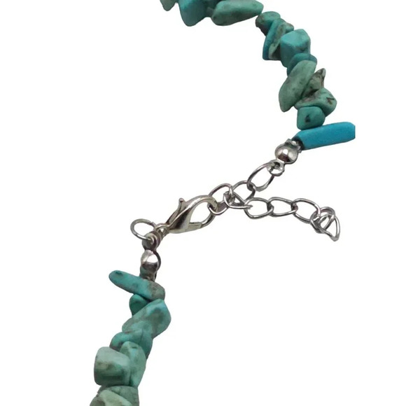 Blue Turquoise Chips Statement Long Necklace Earrings Set Silver Tone Vintage - Picture 6 of 8